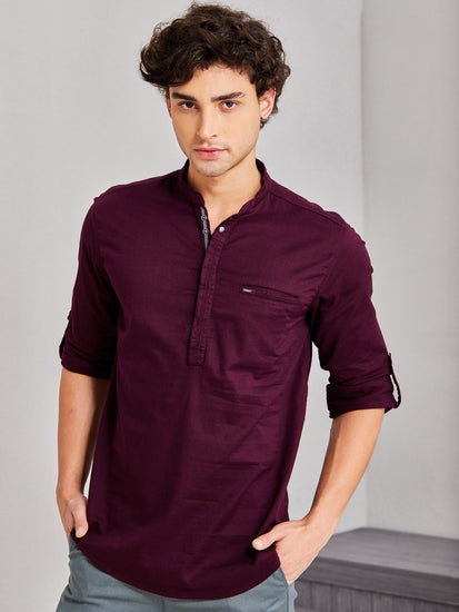 Maroon Solid Kurta