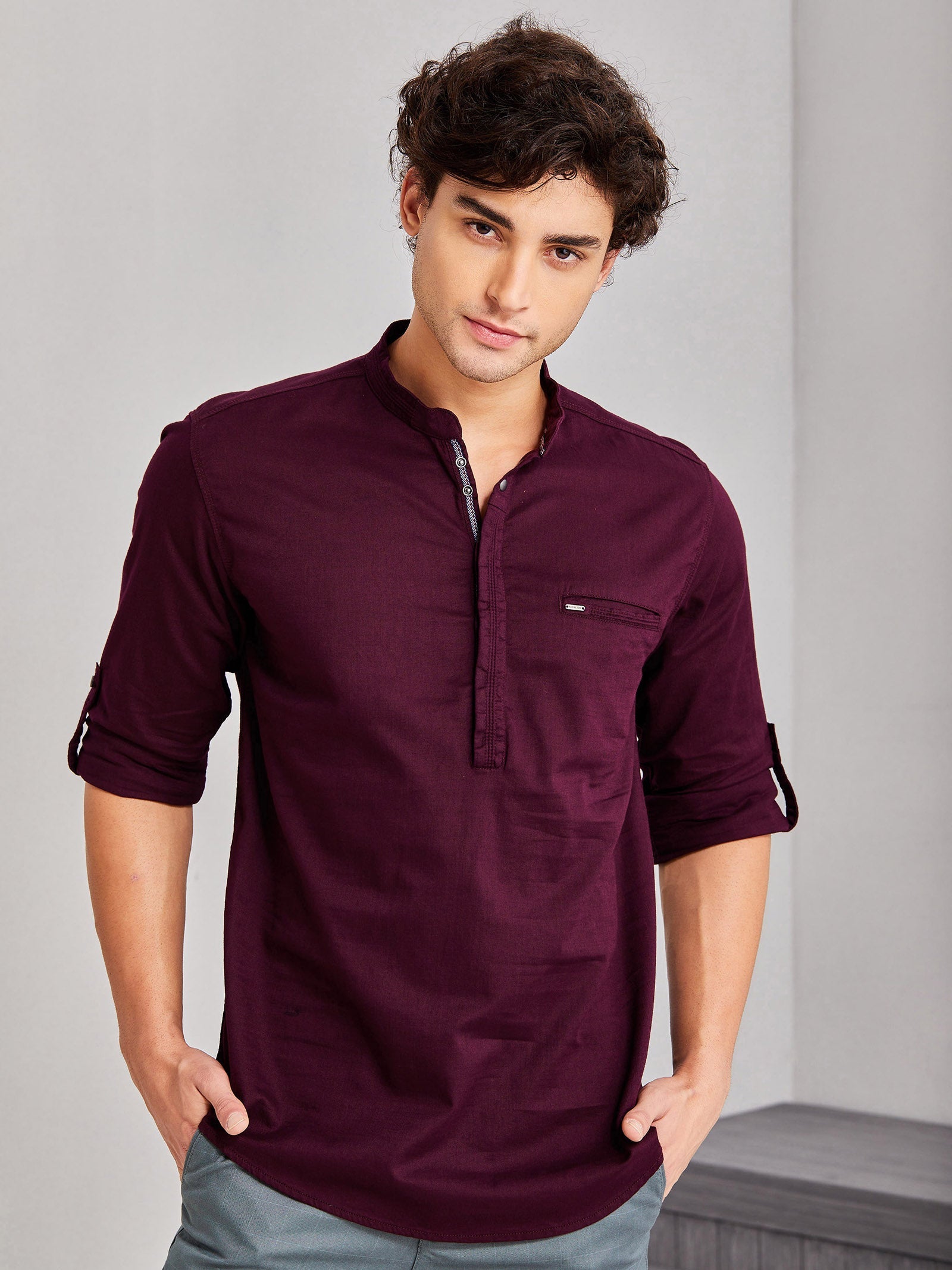 Maroon Solid Kurta