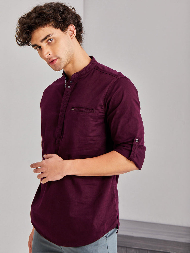 Maroon Solid Kurta