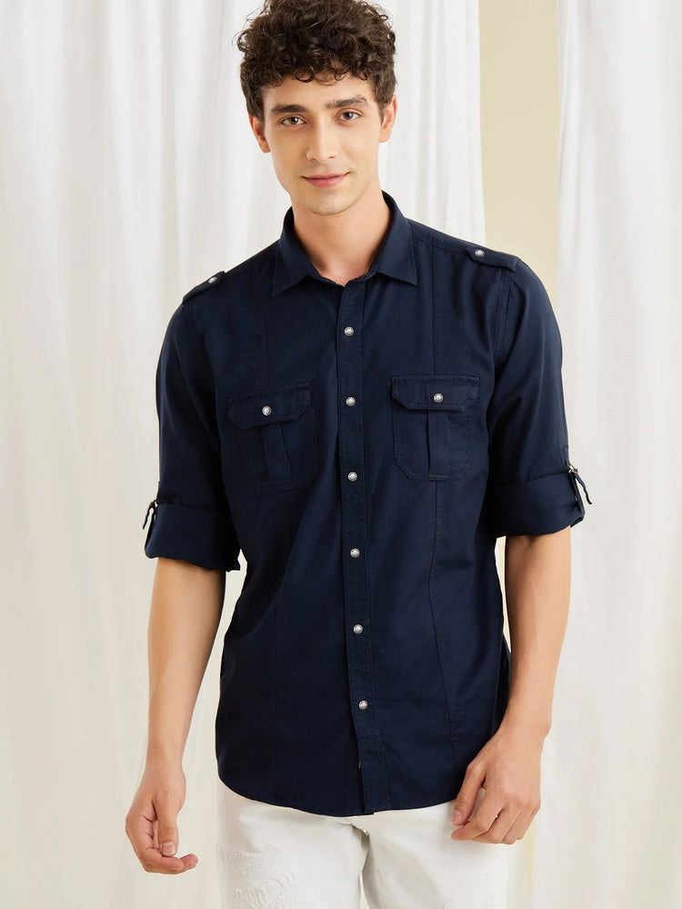 Navy Twill Cargo Shirt