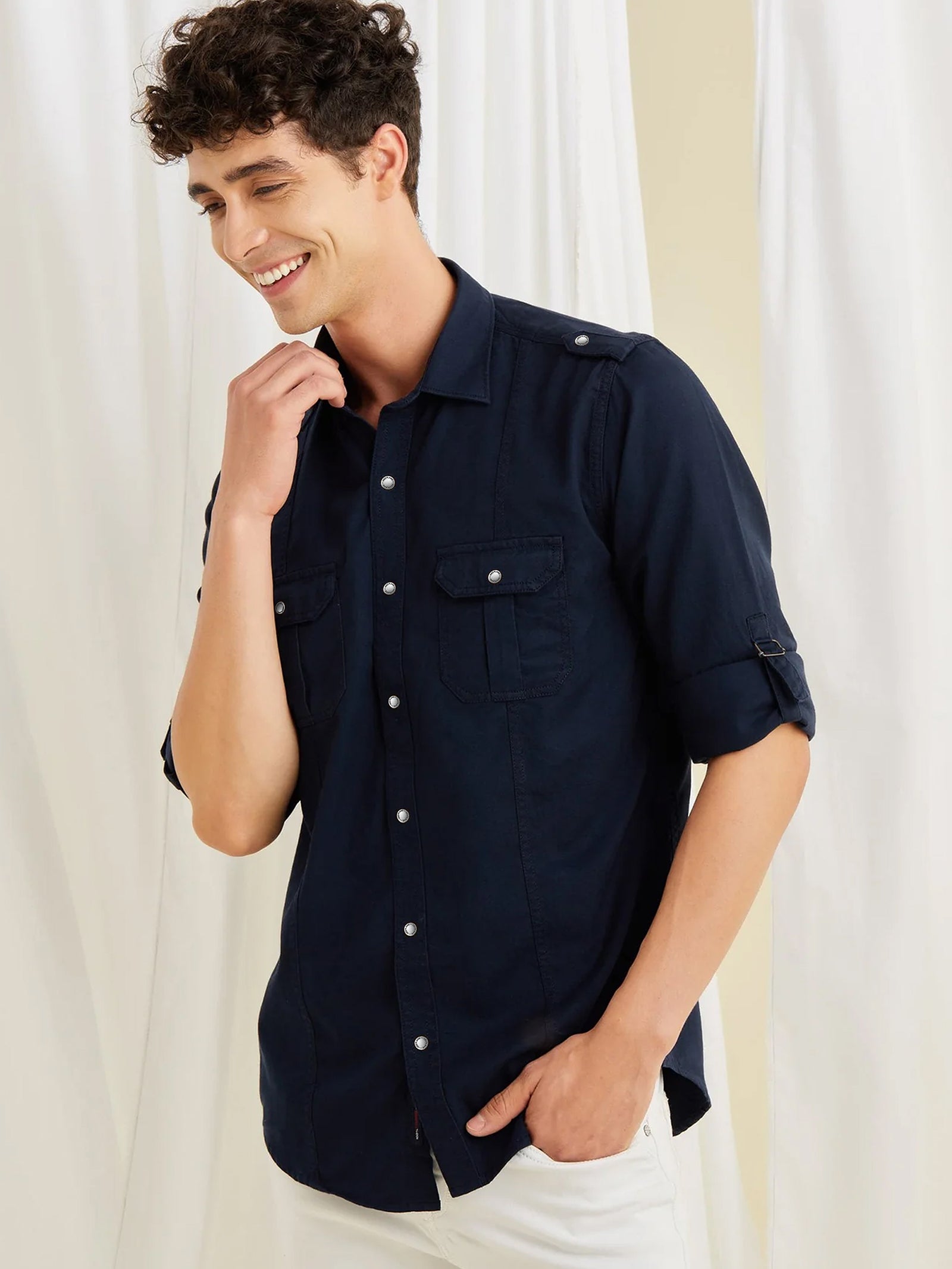 Navy Twill Cargo Shirt