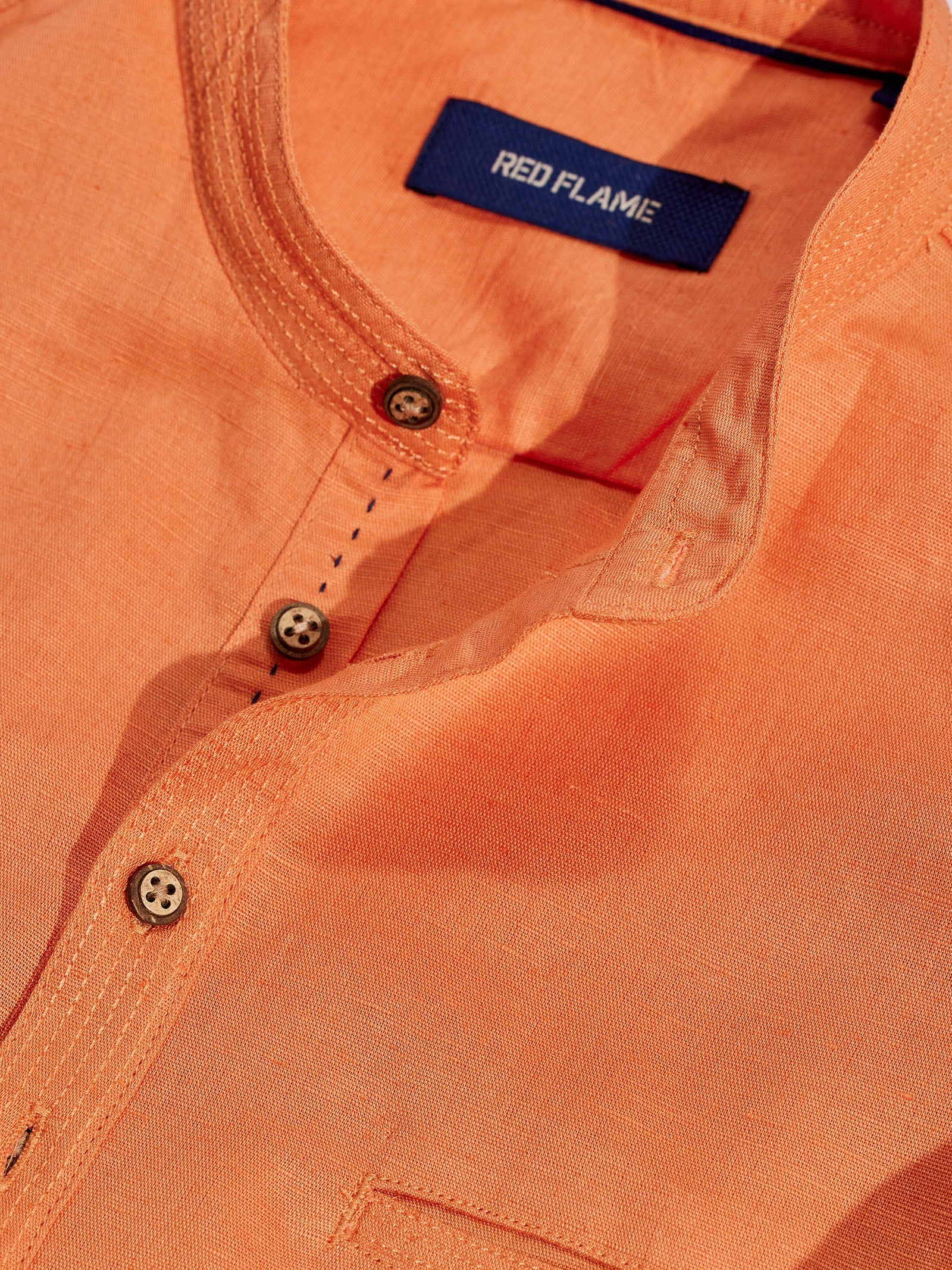 Orange Solid Linen Kurta