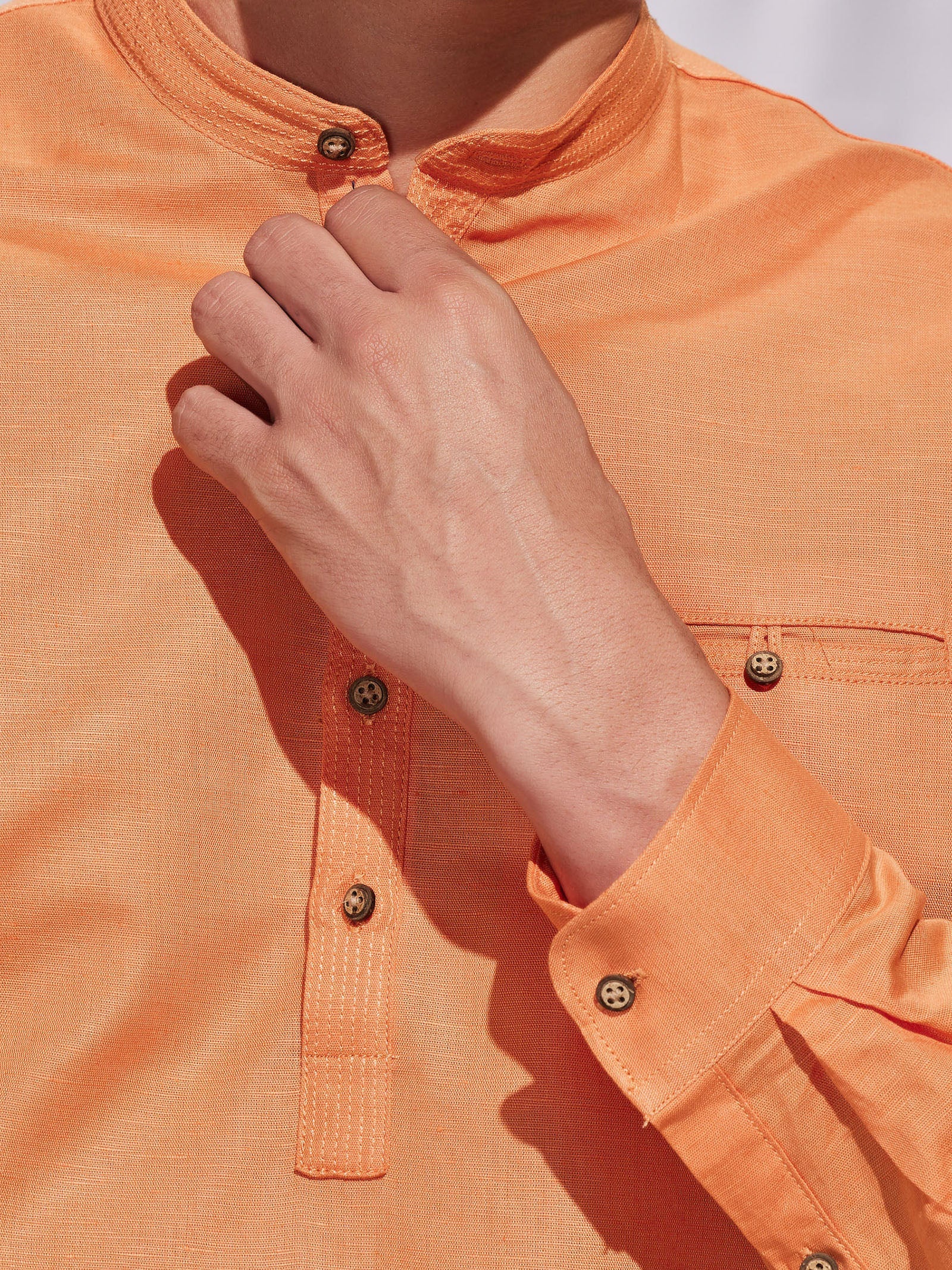 Orange Solid Linen Kurta