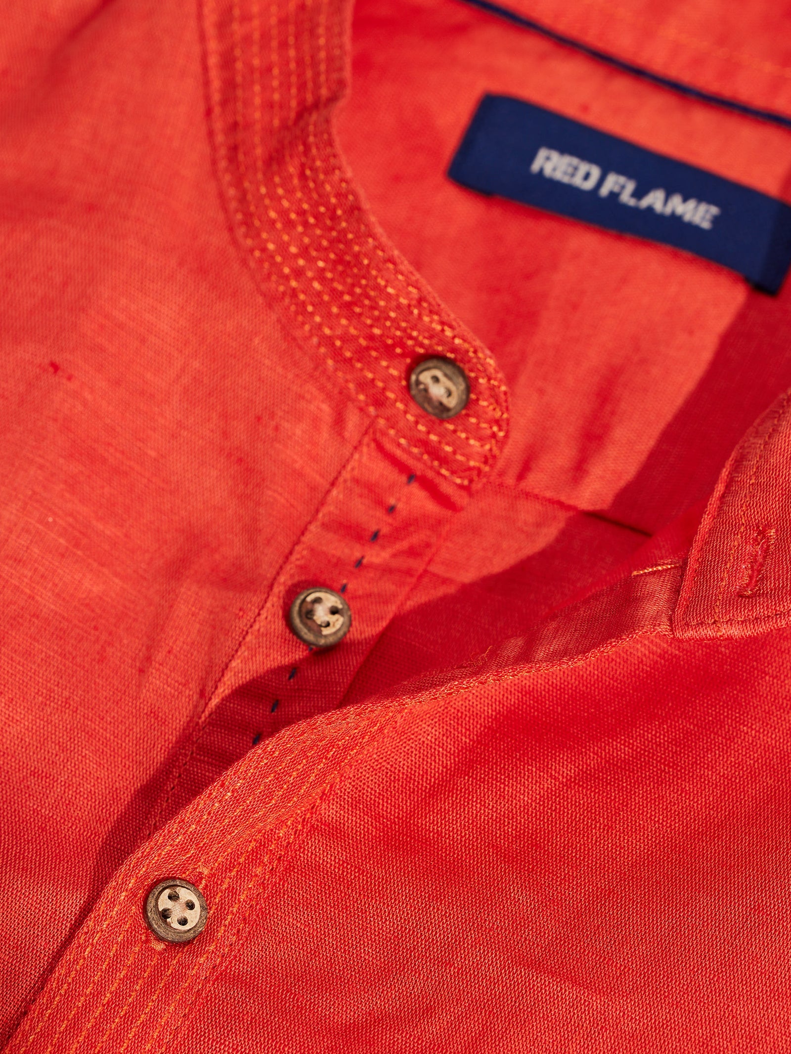 Orange Solid Linen Kurta