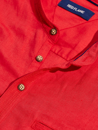 Red Solid Linen Kurta