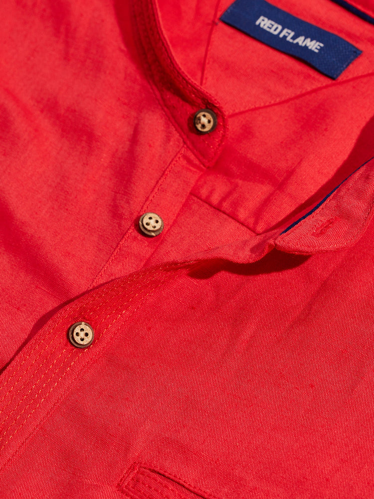 Red Solid Linen Kurta