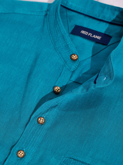 Blue Solid Linen Kurta