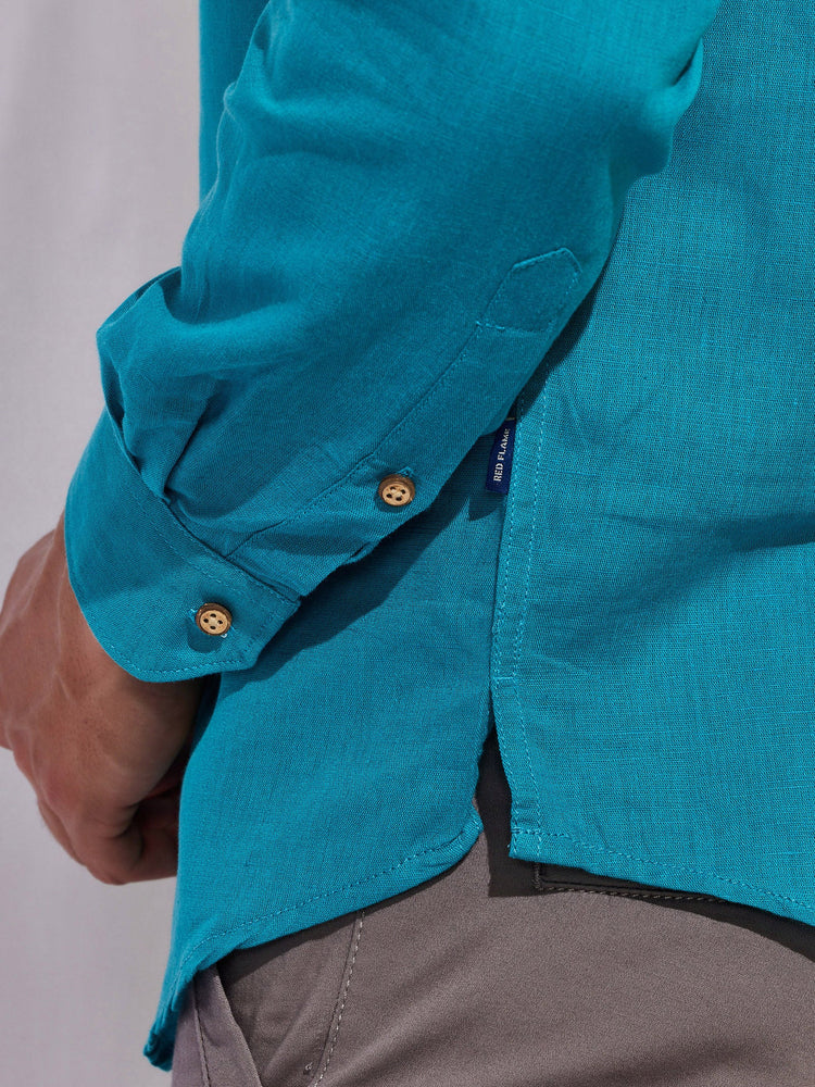 Blue Solid Linen Kurta