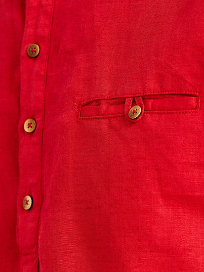 Red Solid Linen Kurta