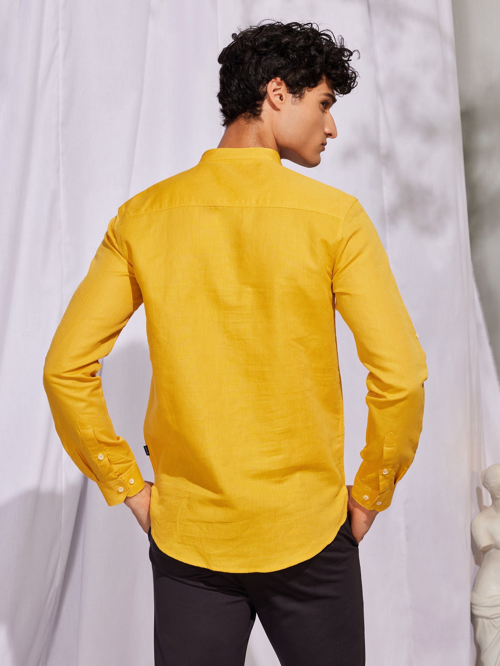 Yellow Solid Linen Kurta