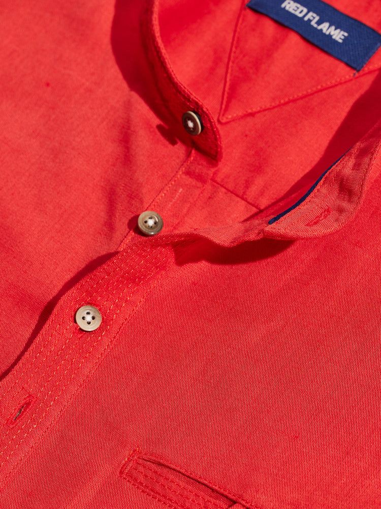 Red Solid Linen Kurta