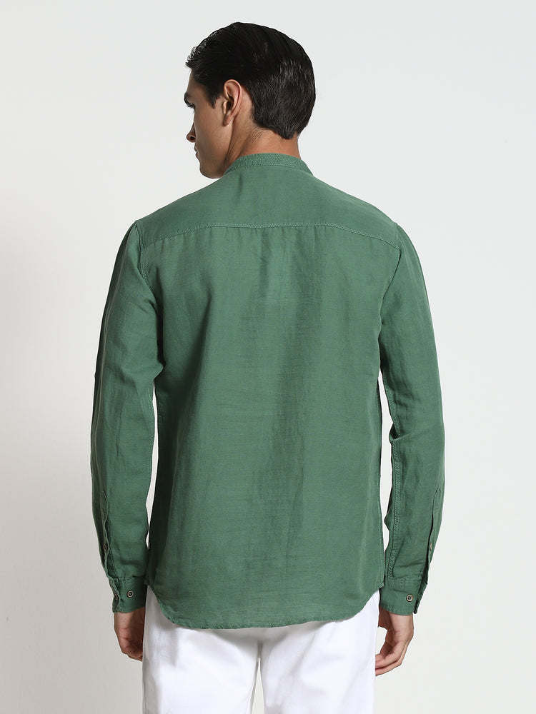 Green Solid Linen Kurta