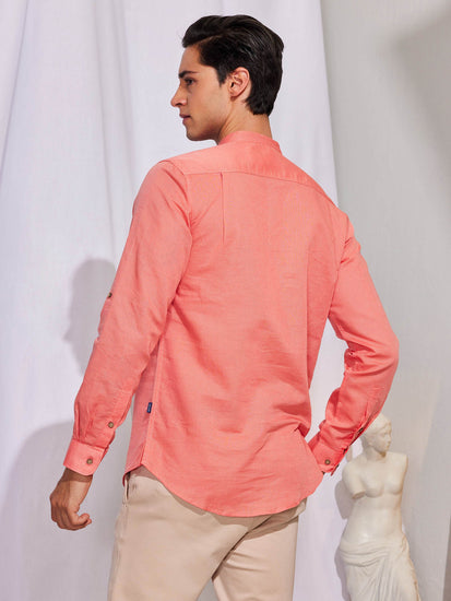 Pink Solid Linen Kurta