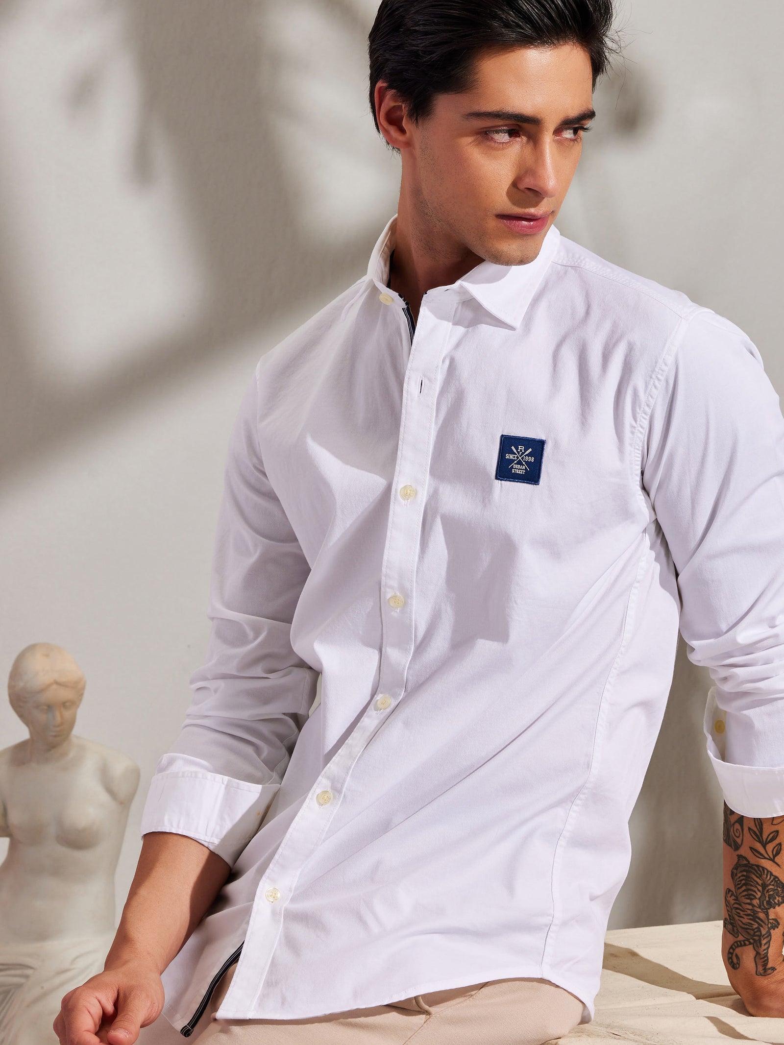 White Stretch Solid Street Wear Shirt