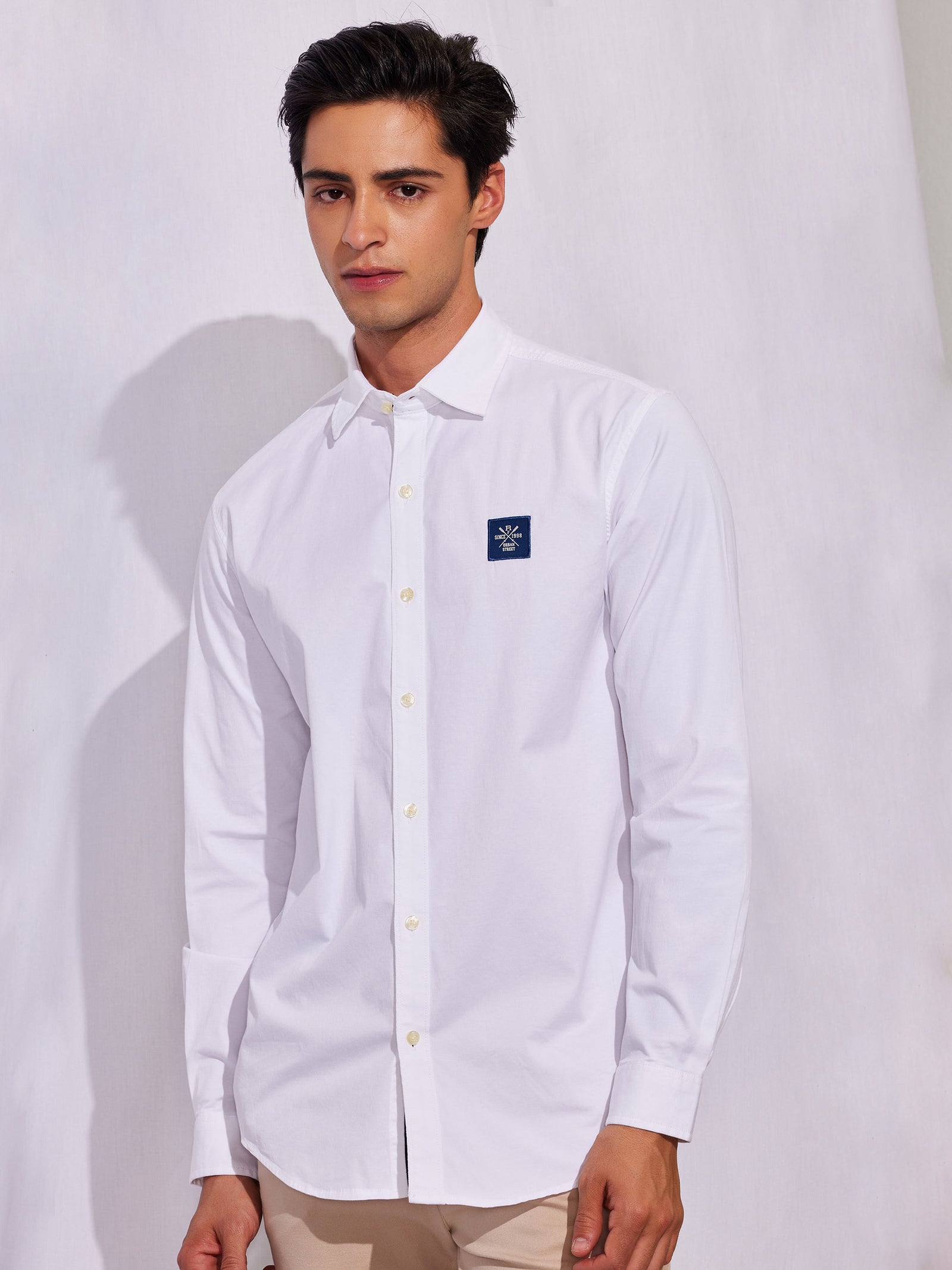 White Stretch Solid Street Wear Shirt