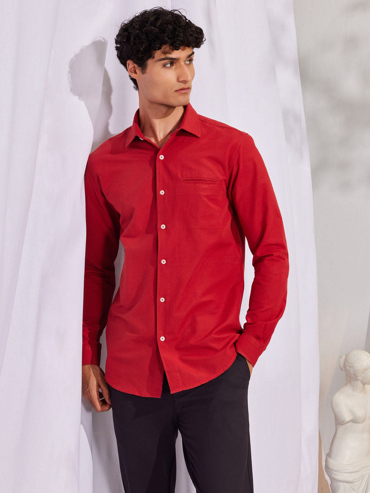 Red Solid Casual Shirt