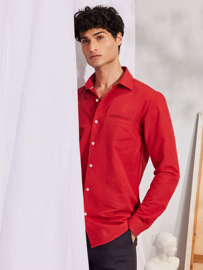 Red Solid Casual Shirt