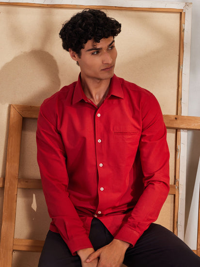 Red Solid Casual Shirt