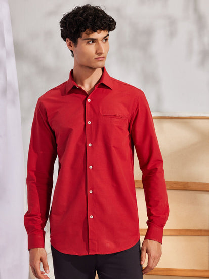 Red Solid Casual Shirt