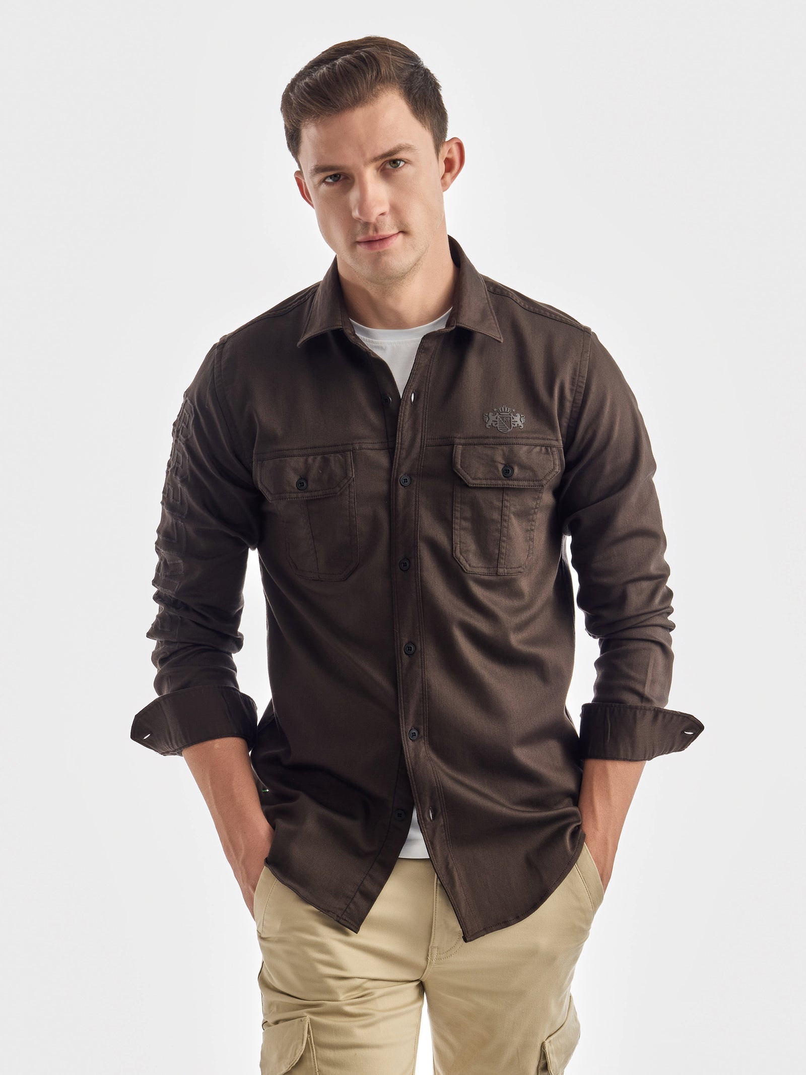 Brown Solid Denim Shirt