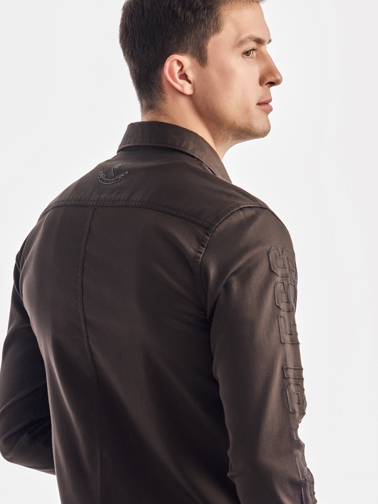 Brown Solid Denim Shirt