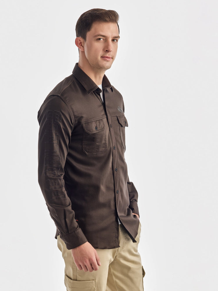 Brown Solid Denim Shirt