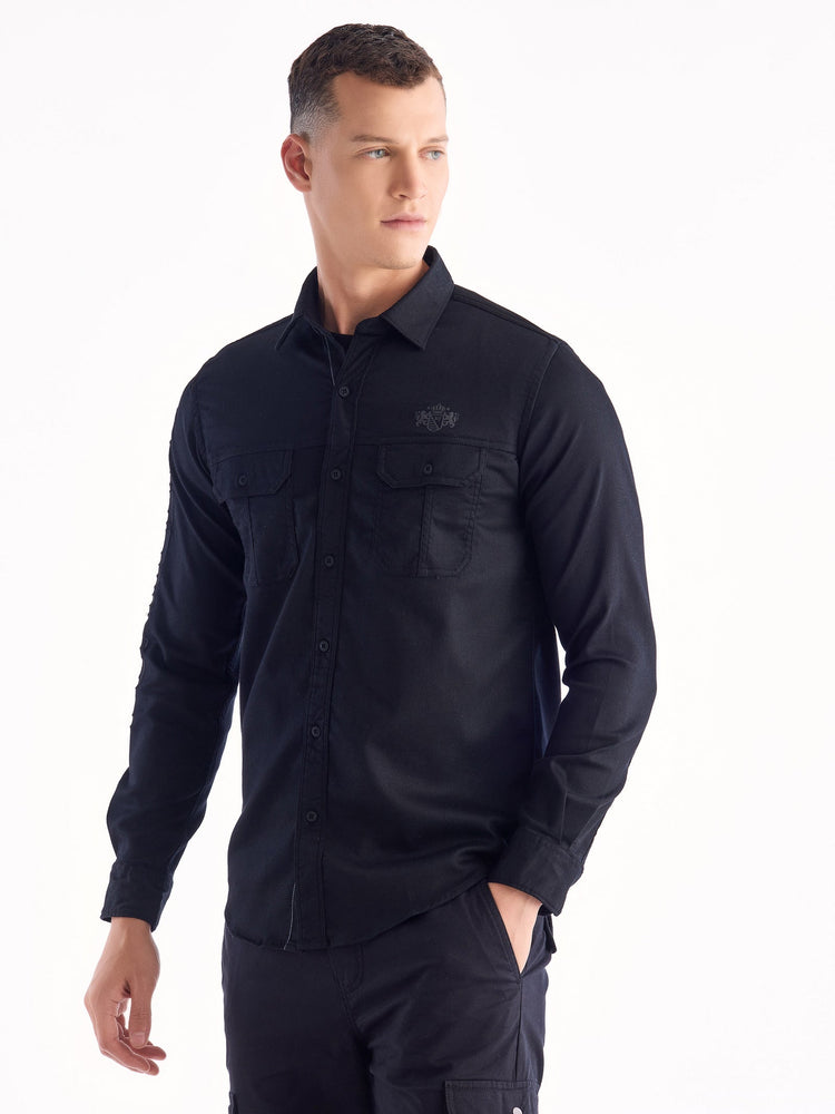 Black Solid Denim Shirt