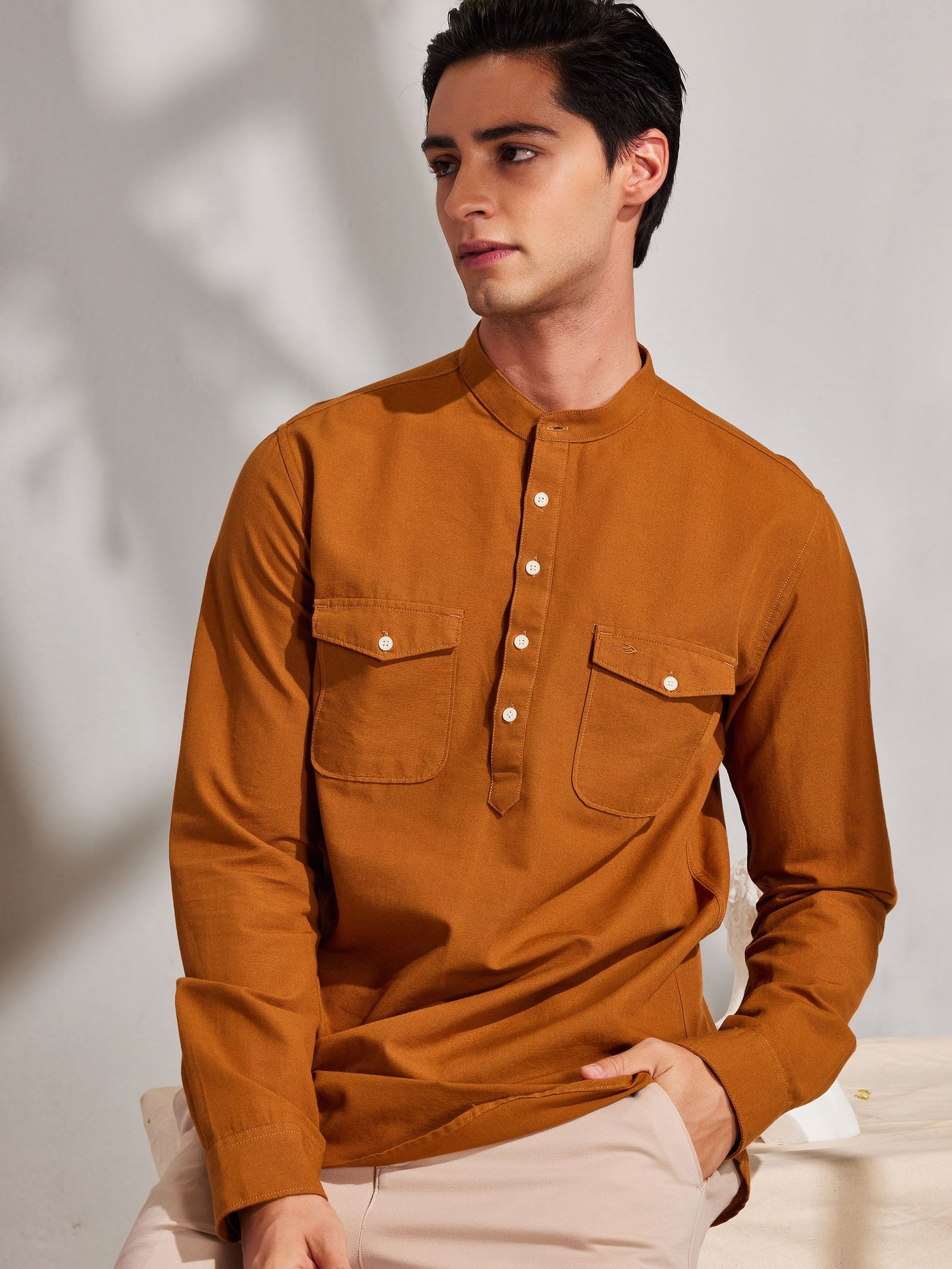 Khaki Double Pocket Kurta