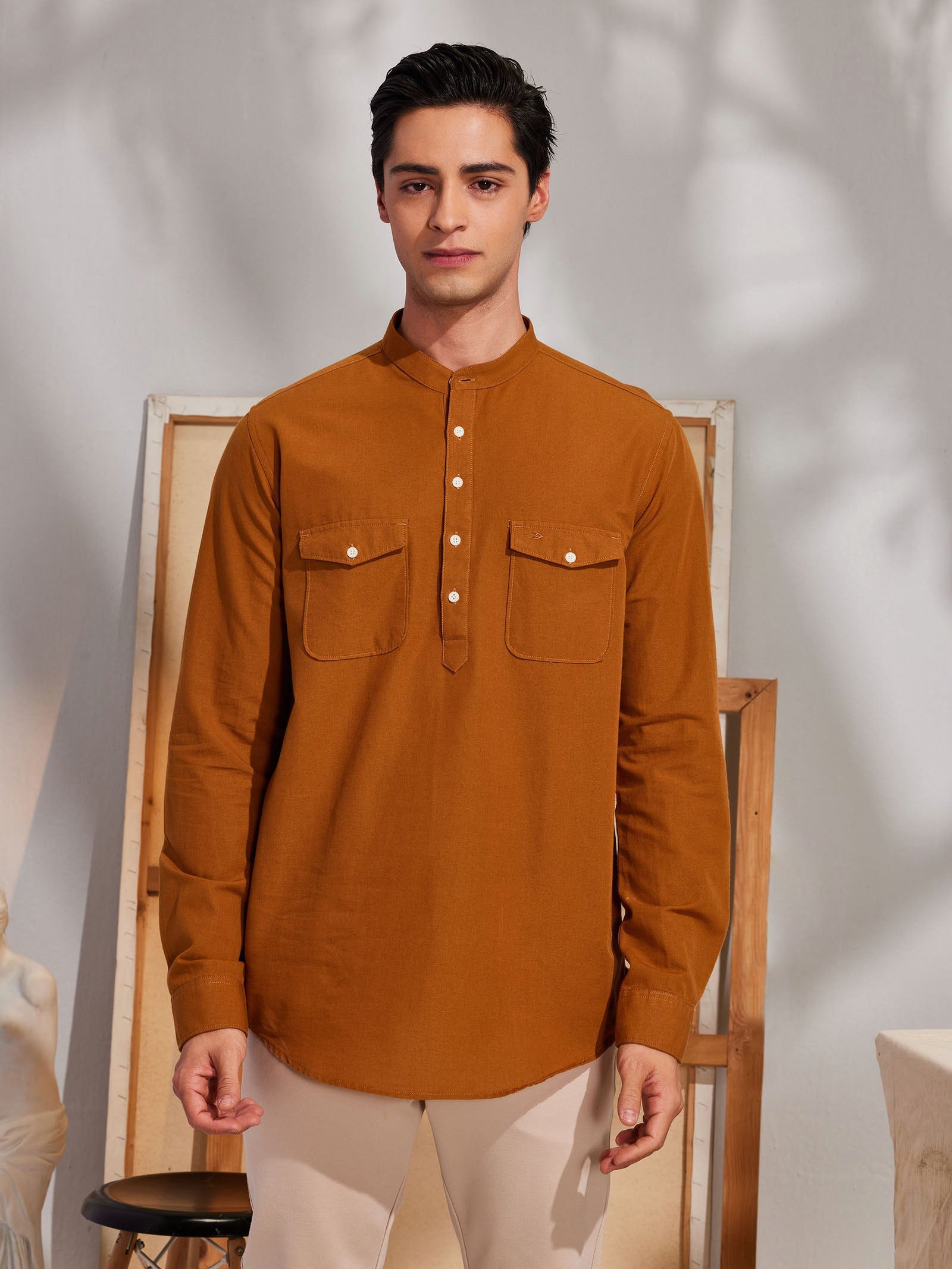 Khaki Double Pocket Kurta