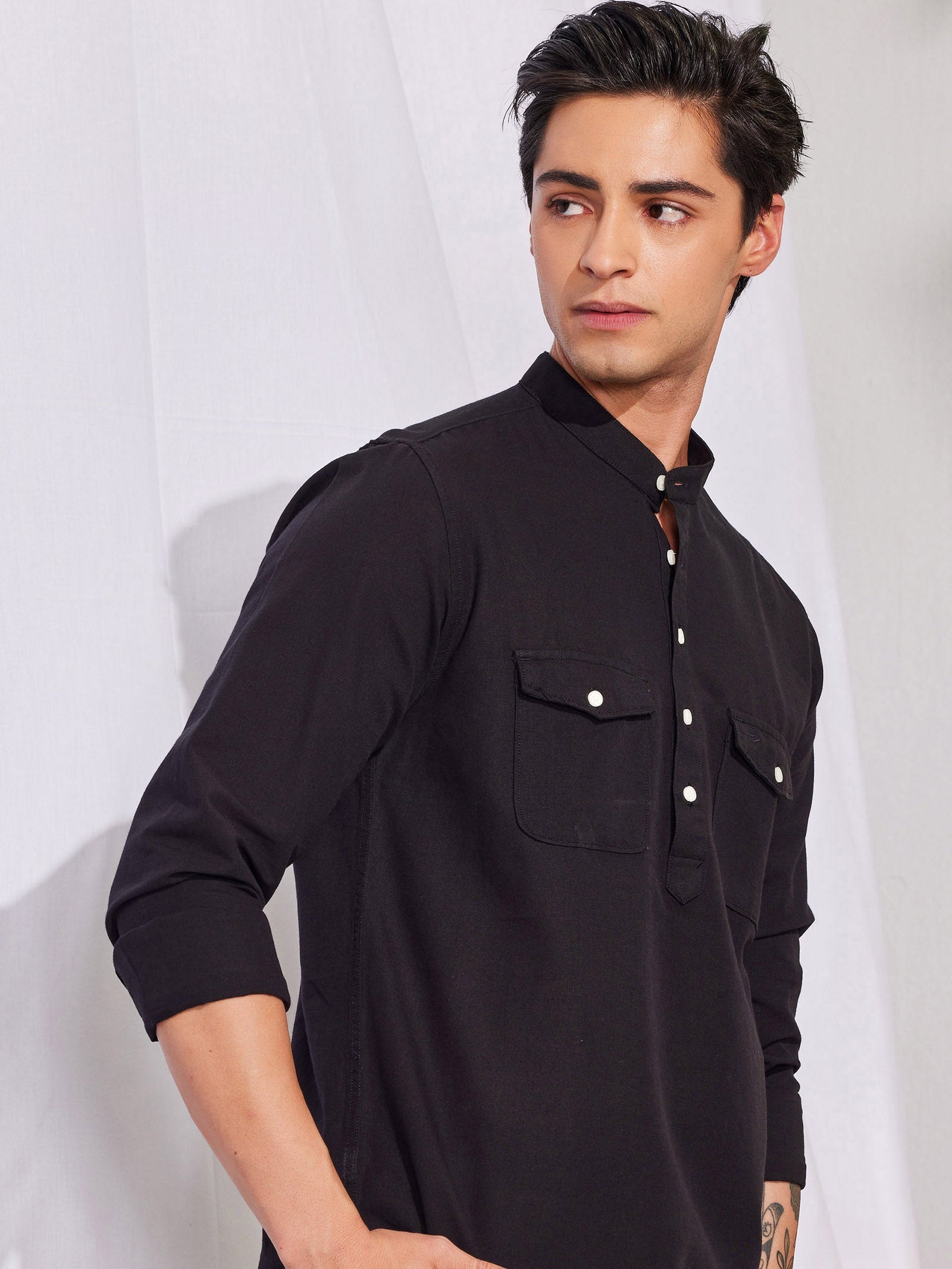 Black Double Pocket Kurta