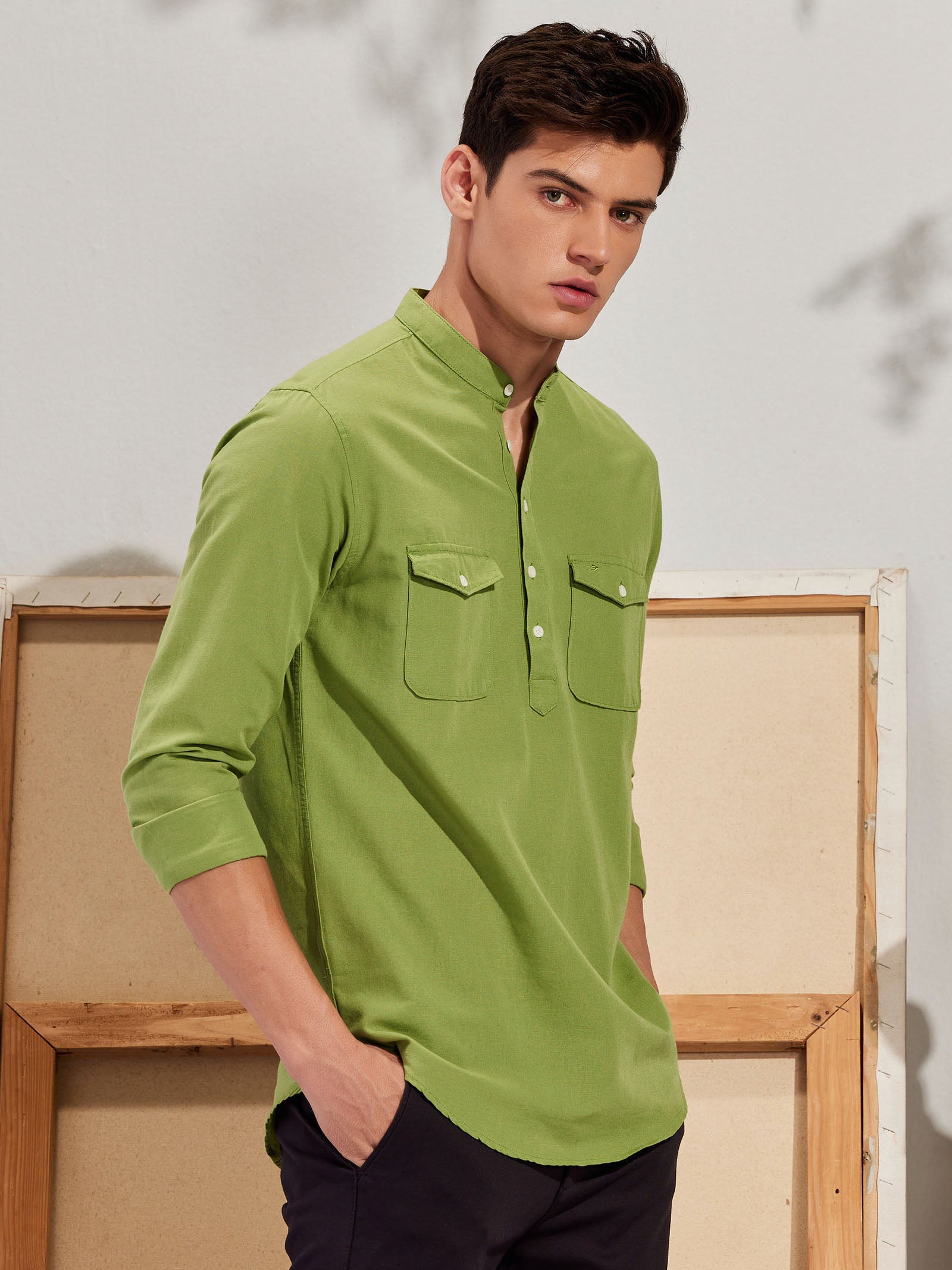 Green Double Pocket Kurta