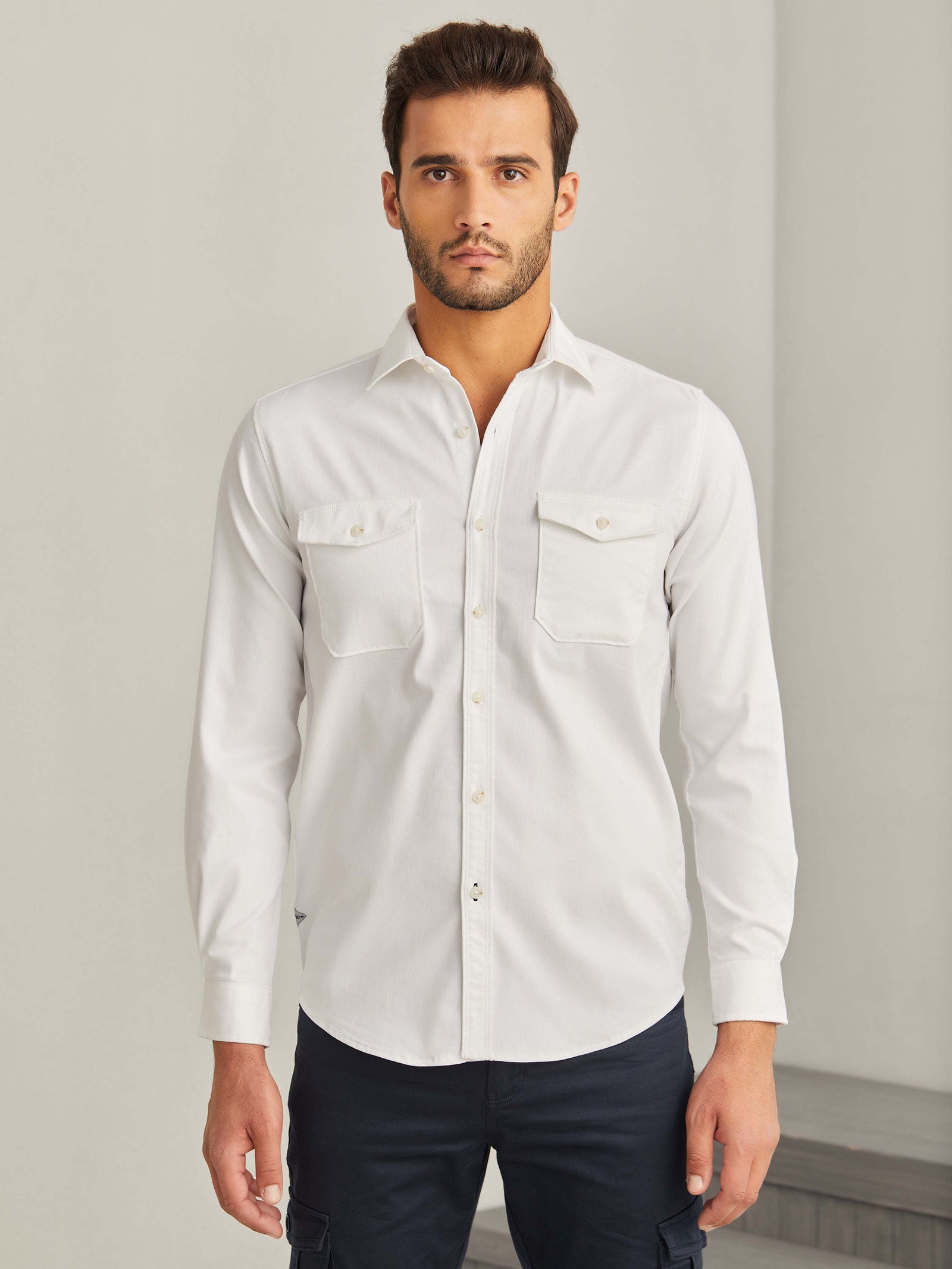 White Power Stretch Cargo Shirt