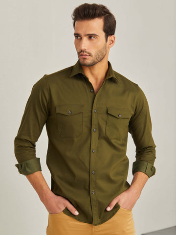 Olive Power Stretch Cargo Shirt