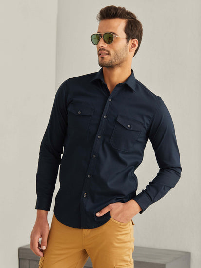 Navy Power Stretch Cargo Shirt