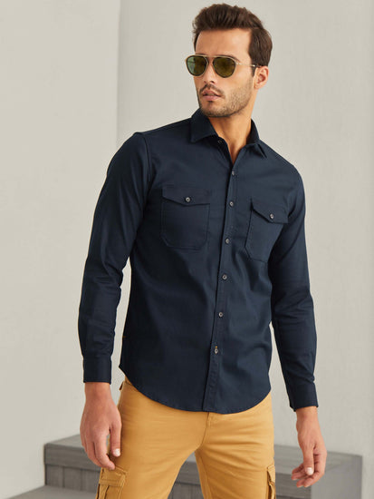 Navy Power Stretch Cargo Shirt