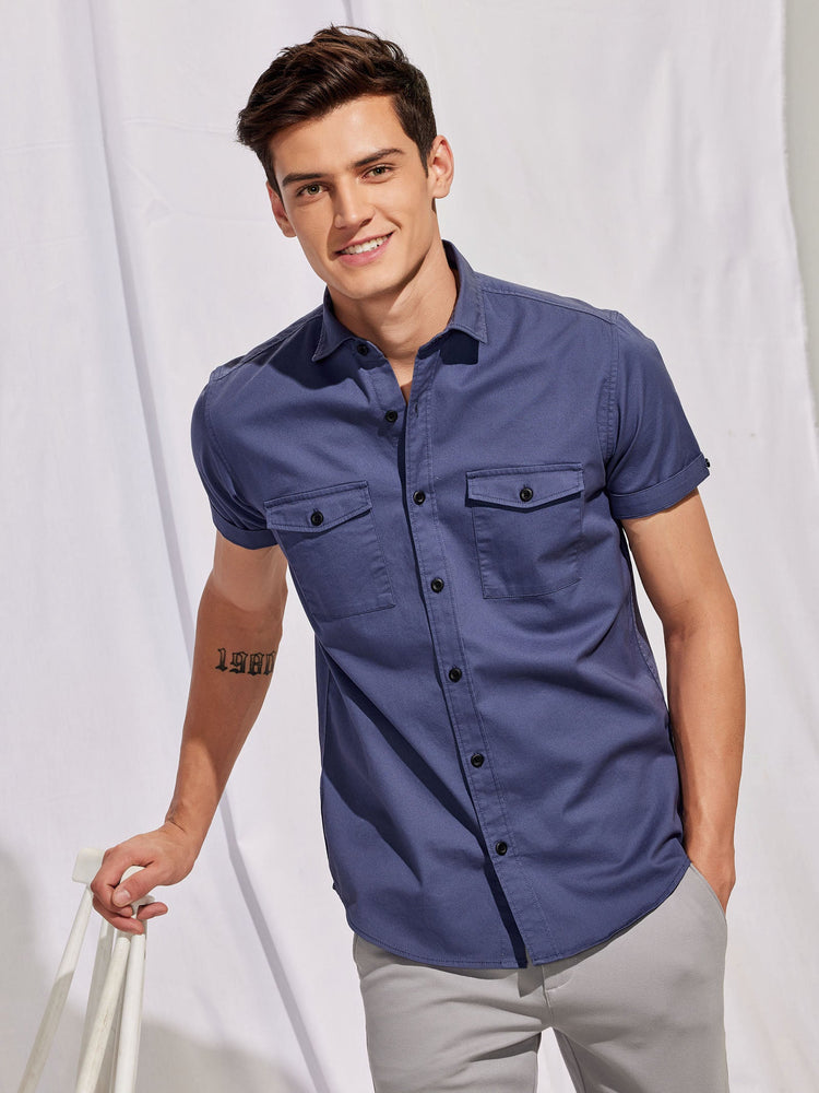 Blue Stretch Cargo Shirt