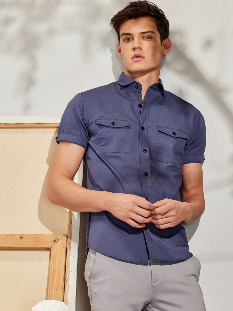 Blue Stretch Cargo Shirt