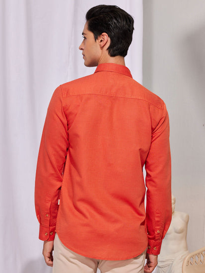 Orange Linen Cargo Shirt