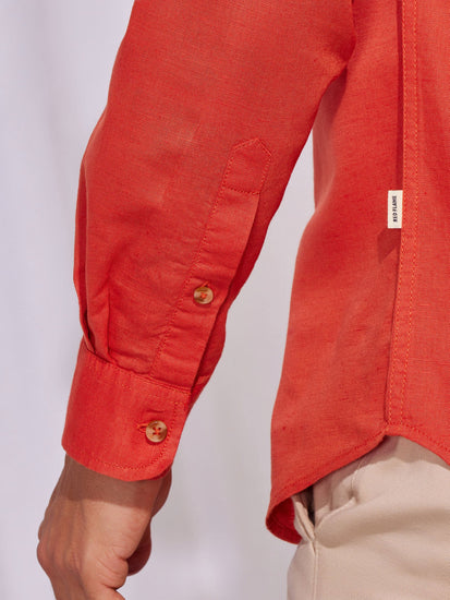 Orange Linen Cargo Shirt