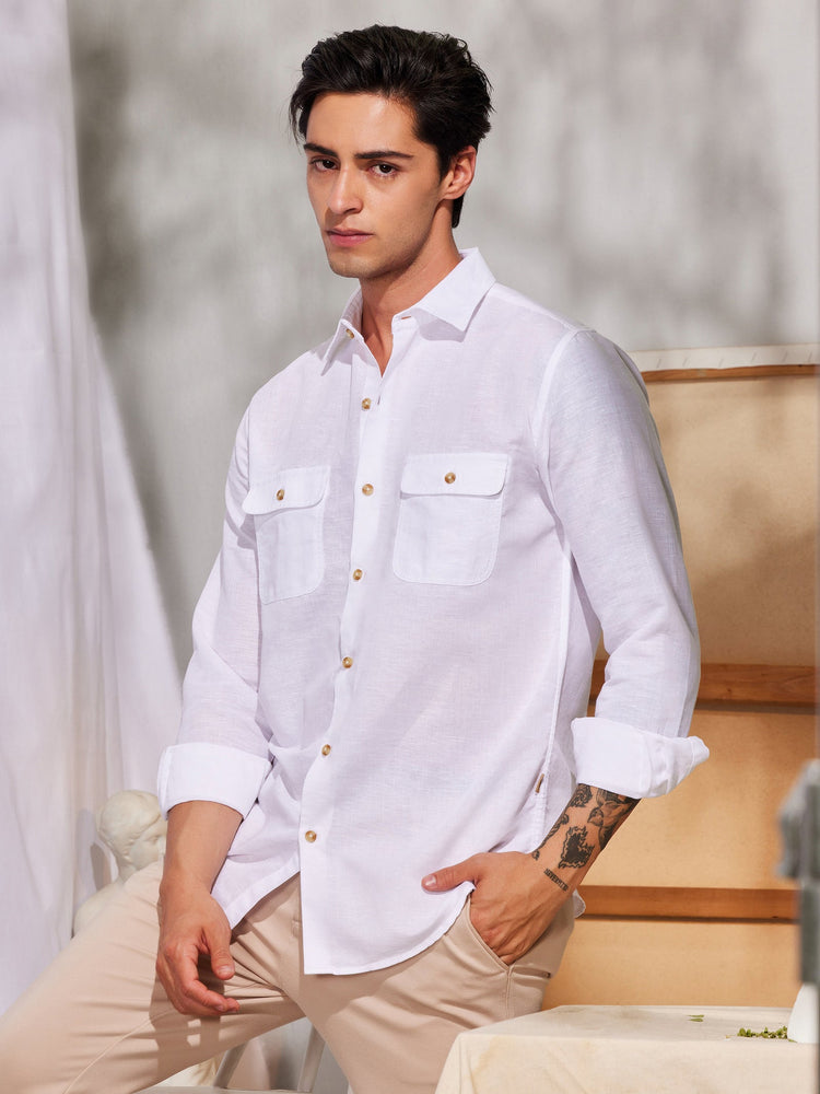 White Linen Cargo Shirt