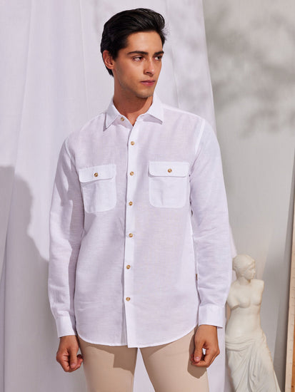 White Linen Cargo Shirt