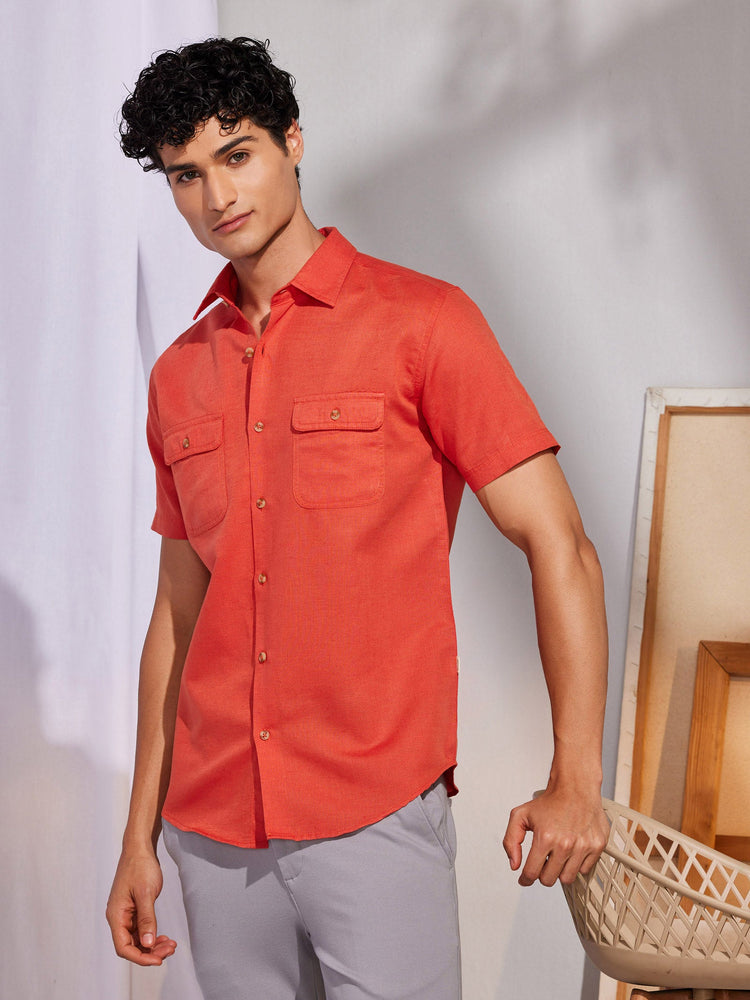 Orange Linen Cargo Shirt