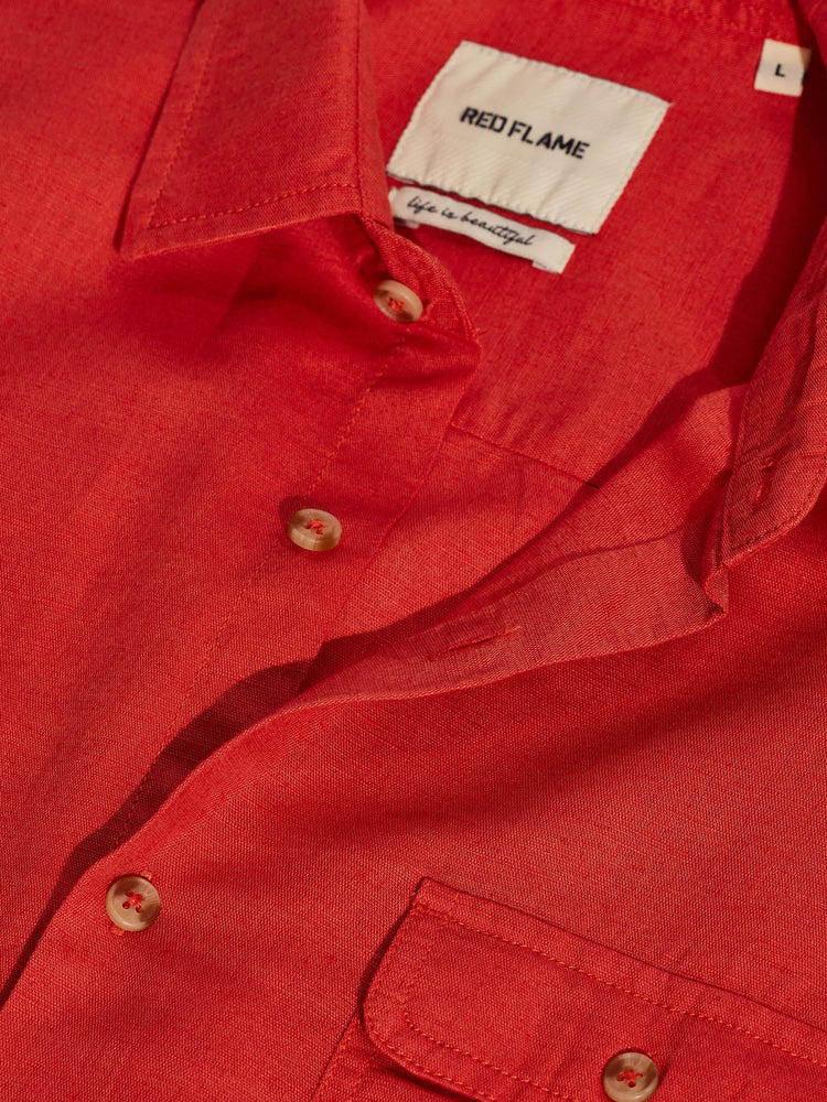 Orange Linen Cargo Shirt