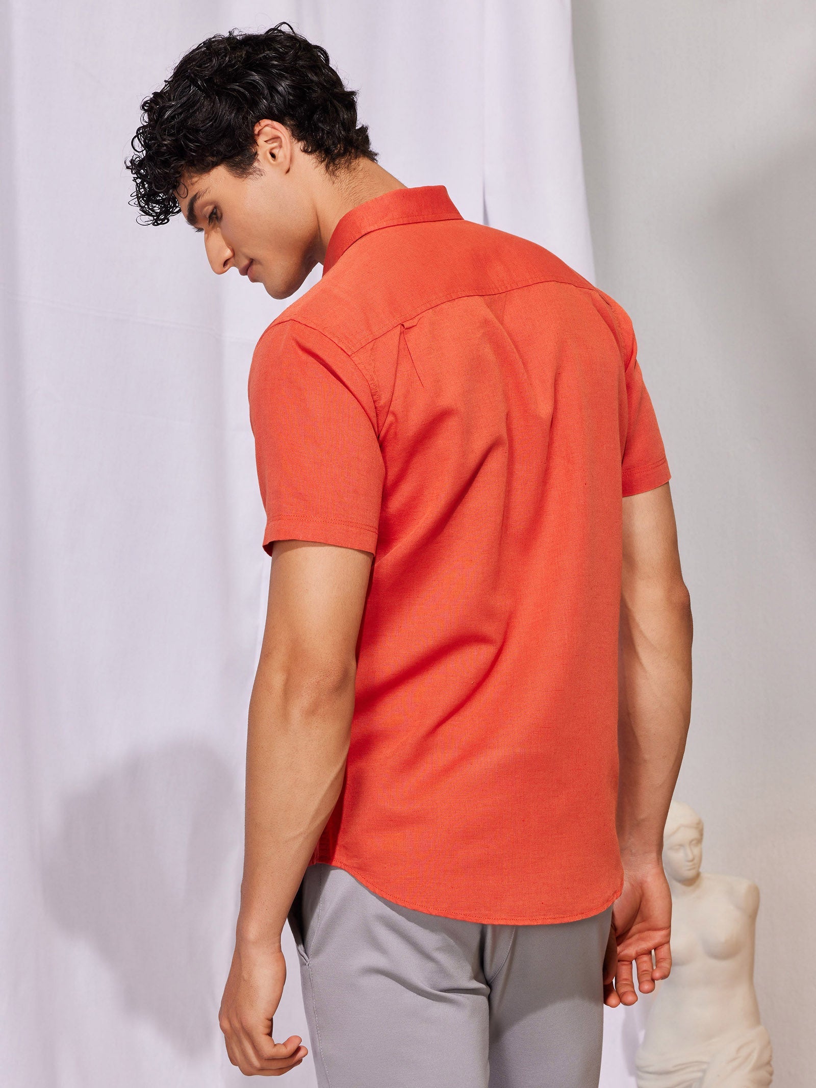 Orange Linen Cargo Shirt