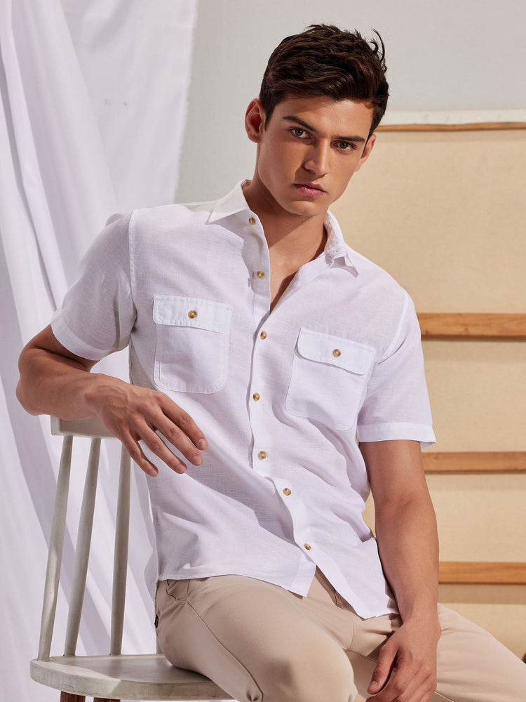 White Linen Cargo Shirt