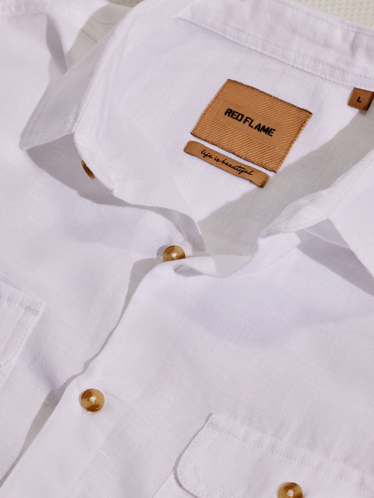 White Linen Cargo Shirt