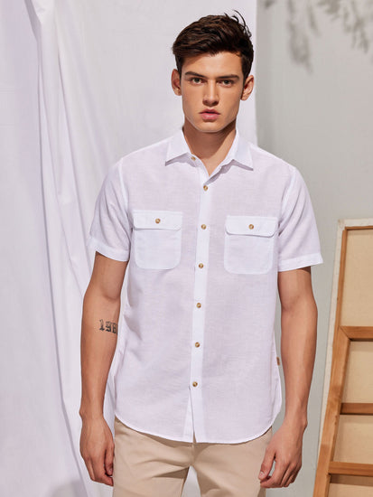 White Linen Cargo Shirt