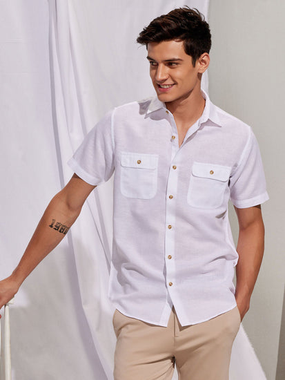 White Linen Cargo Shirt