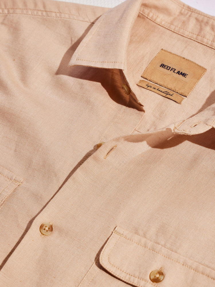 Beige Linen Cargo Shirt