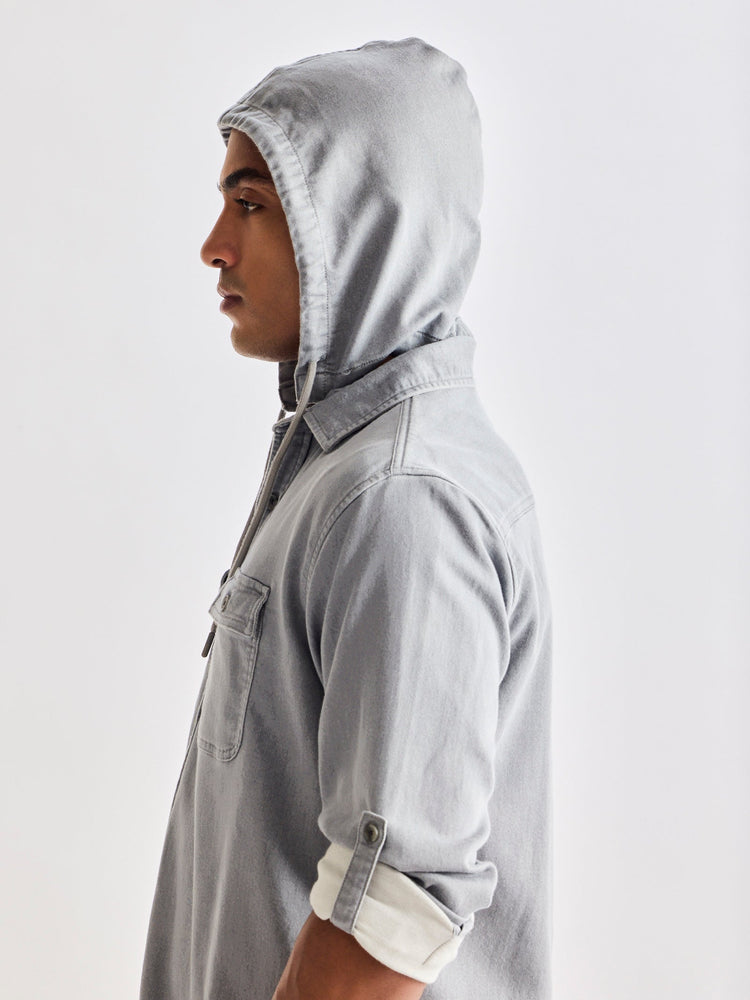 Grey Hooded Denim Shirt